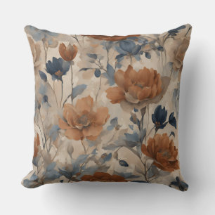 Cojín Decorativo Beige Naranja Quemado Azul Marino Polvoriento Flor