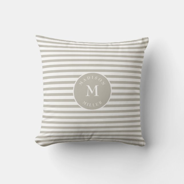 Cojín Decorativo Beige Rayado Neutral Personalizado (Anverso)