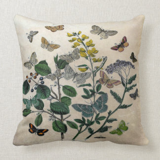 Cojín Decorativo Beige rústico de las mariposas florales botánicas