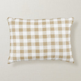 Cojín Decorativo Beige Rústico Neutral Gingham Plaid Accent Pillow