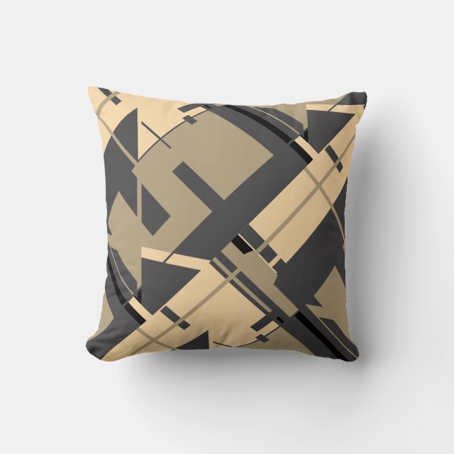 Cojín Decorativo Beige Taupe Negro Carbón inclinado arte abstracto (Anverso)