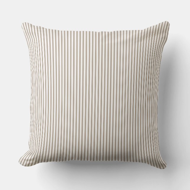 Cojín Decorativo Béis y raya de ticking blanca (Anverso)