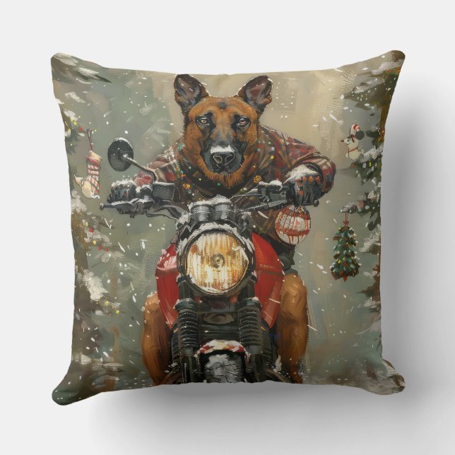 Cojín Decorativo Belga Malinoi Viaje en Motocicleta Navidad (Reverso )