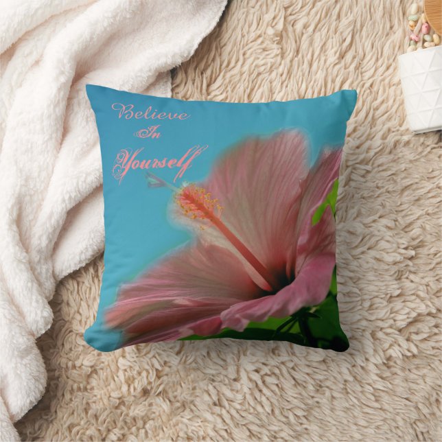 Cojín Decorativo Believe Hibiscus Flower Inspirational Quote  (Manta)
