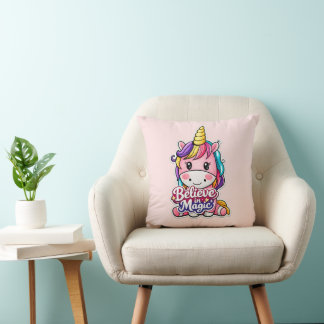 Cojín Decorativo 🦄✨ “Believe in Magic” Unicorn Pillow 💖🛋️