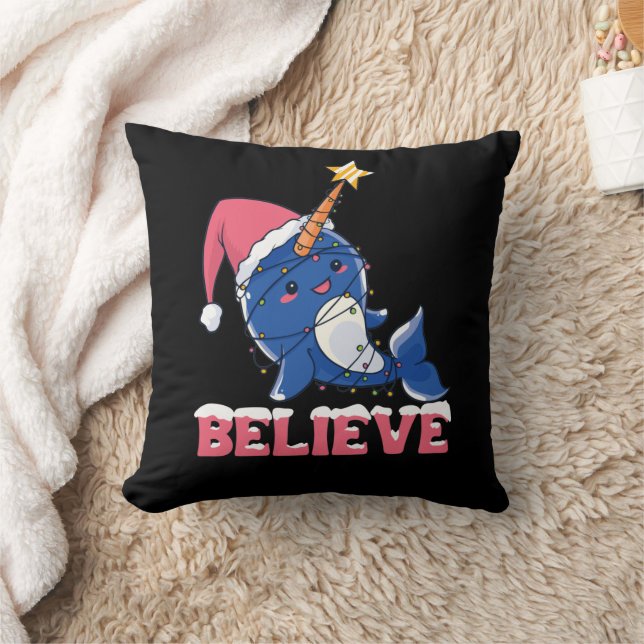 Cojín Decorativo Believe Narwhal Christmas Snow Fairy Lights (Manta)