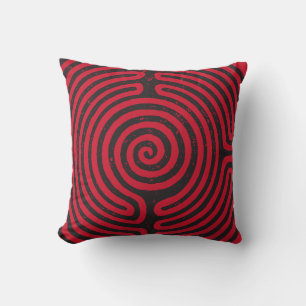 Cojín Decorativo Bella Artes del laberinto del círculo negro (rojo)