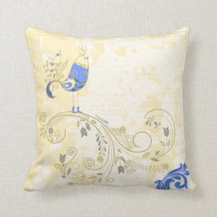 Cojín Decorativo Bella Artes floral retro de pájaro azul