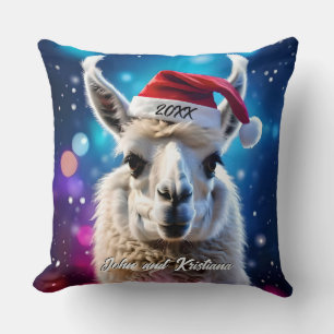 Cojín Decorativo Bella Llama en un Sombrero de Santa