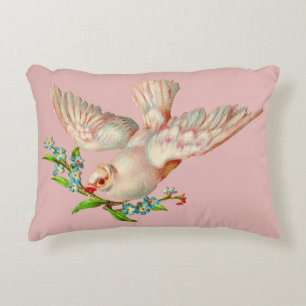 Cojín Decorativo bella paloma blanca con brote en la boca