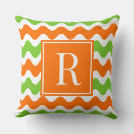 Cojín Decorativo Bella Raya Ondulada - Naranja y Lima Horizontal