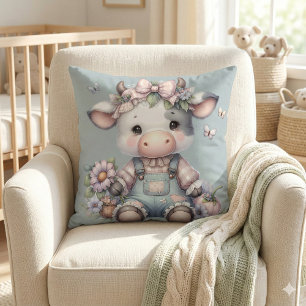 Cojín Decorativo Bella Vaca Bebé Pastel en Overol con Flores