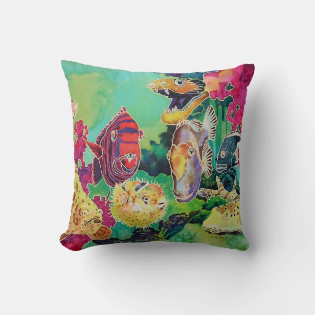 Cojín Decorativo Bellas marinas profundas y peces tropicales (Anverso)