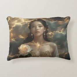 Cojín Decorativo Belleza asiática con rosa blanca