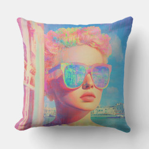 Cojín Decorativo Belleza costera neón con gafas de sol