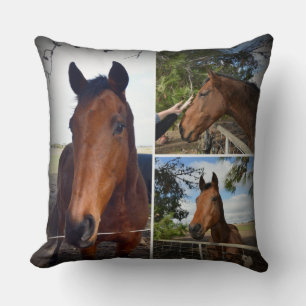 Cojín Decorativo Belleza de caballo marrón, collage,