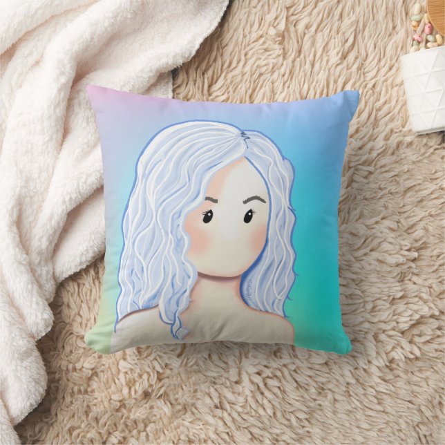 Cojín Decorativo Belleza de Cabello Plateado (Manta)