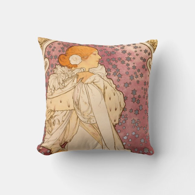 Cojín Decorativo Belleza de mujer mucha Art Nouveau (Anverso)