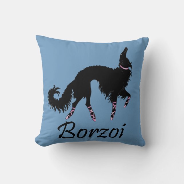 Cojín Decorativo Belleza del Borzoi del ballet en negro (Anverso)