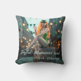 Cojín Decorativo Belleza del Día de San Patricio sentada en un barr