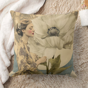 Cojín Decorativo Belleza iluminada por la luna - Mujer con flores b