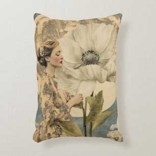 Cojín Decorativo Belleza iluminada por la luna - Mujer con flores b
