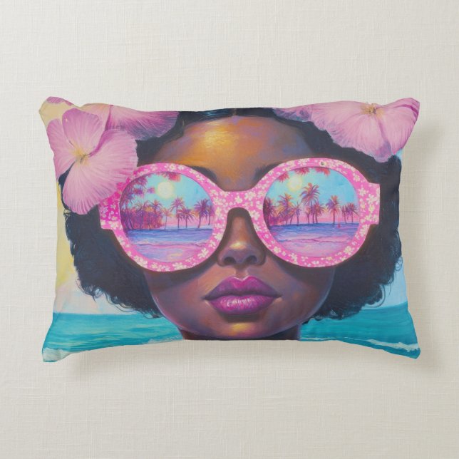 Cojín Decorativo Belleza tropical en tonos rosados (Anverso)