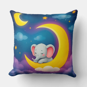 Cojín Decorativo Bello bebé elefante durmiendo en una luna