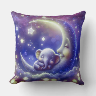 Cojín Decorativo Bello bebé elefante durmiendo en una luna