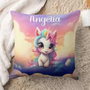 Cojín Decorativo Bello Bebe Unicornio Cielo Rosa Púrpura