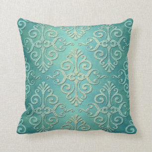 Cojín Decorativo Bello damasco verde turquesa desgastado