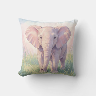Cojín Decorativo Bello elefante bebé en prado pastel