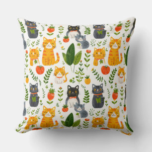 Cojín Decorativo Bellos gatos kawaii, jugando con juguetes blanco b