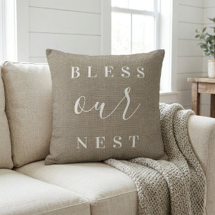 Cojín Decorativo Bendice Nuestro Nido   Granja Rústica Beige