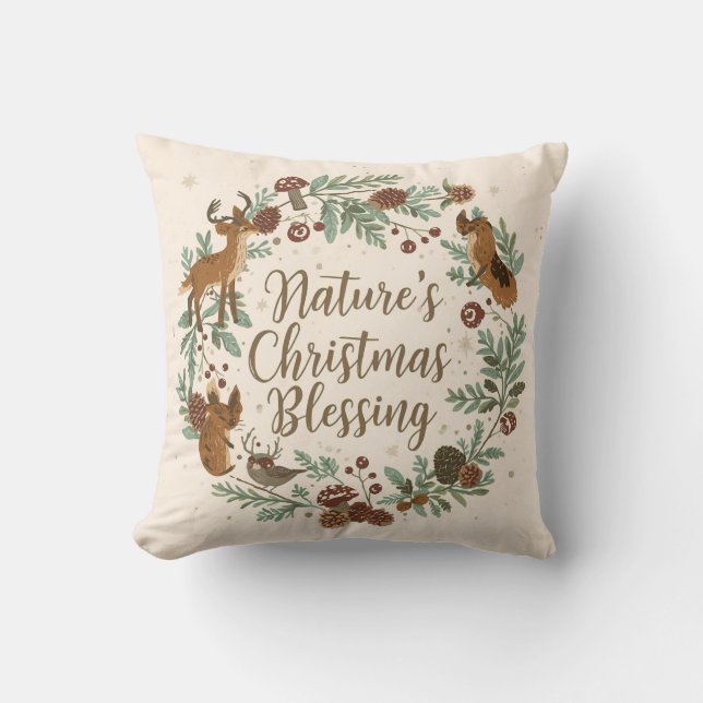 Cojín Decorativo Bendición Navideña de la Naturaleza – Botánica Rús (Anverso)