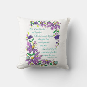 Cojín Decorativo Bendiciones Escritura Números 6:24-26 Floral Púrpu