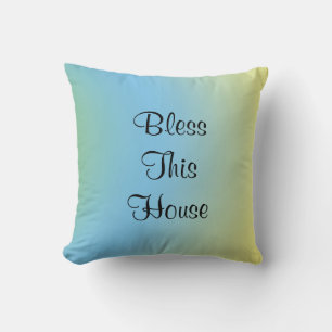 Cojín Decorativo Bendiciones esta casa cuadrada azul amarillo