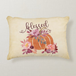 Cojín Decorativo Bendita - Calabaza de otoño con flores rosas