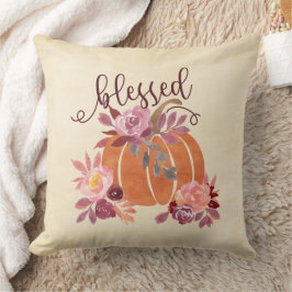 Cojín Decorativo Bendita - Calabaza de otoño con flores rosas