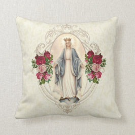 Cojín Decorativo Bendita Virgen María Rosas Católicos