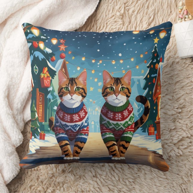Cojín Decorativo Bengal Cats Christmas Snow Holiday (Manta)