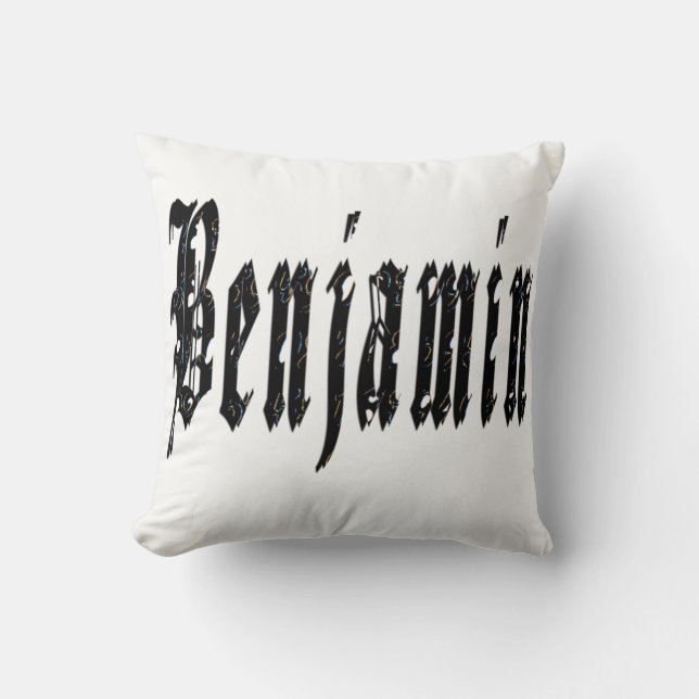 Cojín Decorativo Benjamin, Nombre, Logo, Cuchillo Blanco. (Anverso)
