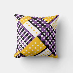 Cojín Decorativo berenjena morado y amarillo chechado