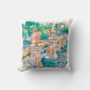 Cojín Decorativo Berlín Alemania: Esbozo de acuarela dibujado