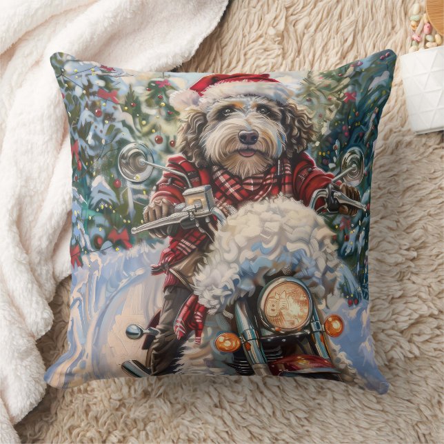 Cojín Decorativo Bernedoodle Dog Riding Motorcycle Christmas (Manta)