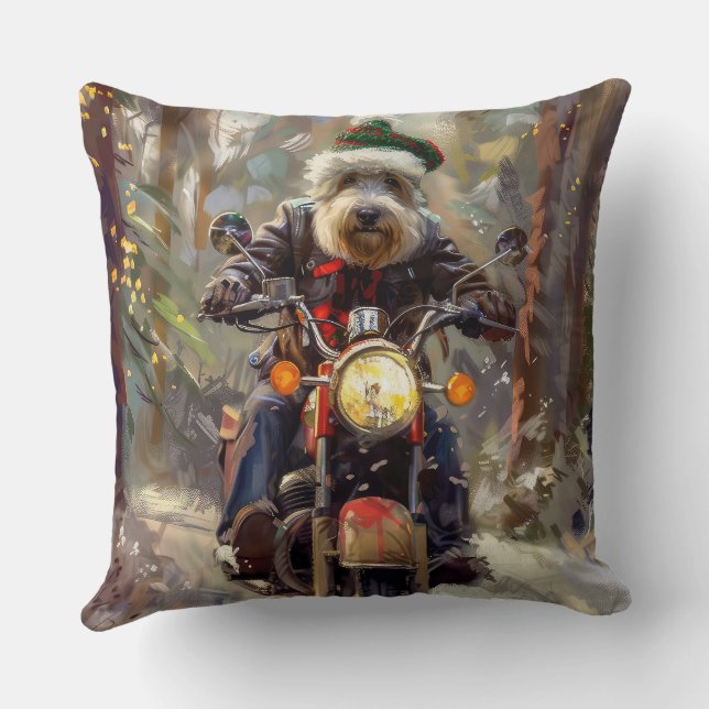 Cojín Decorativo Bernedoodle Dog Riding Motorcycle Christmas (Reverso )