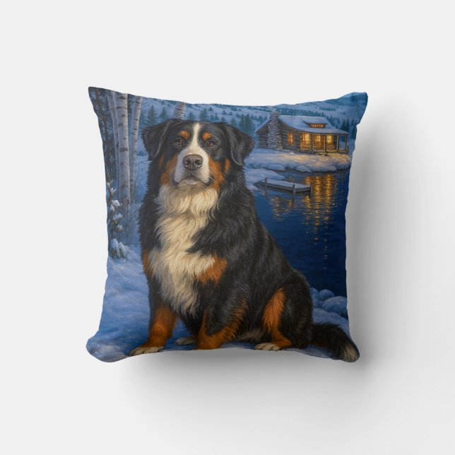Cojín Decorativo Bernese Mountain Dog Holiday  (Anverso)