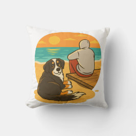 Cojín Decorativo Bernese Mountain Dog Sunset Beach Companion