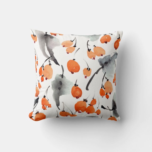 Cojín Decorativo Berries, hojas acuarela, ilustracion de tinta, cos (Anverso)