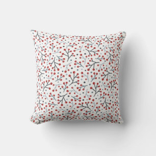Cojín Decorativo Berries y ramas de Arte Folclórico Nórdico Rojo Az